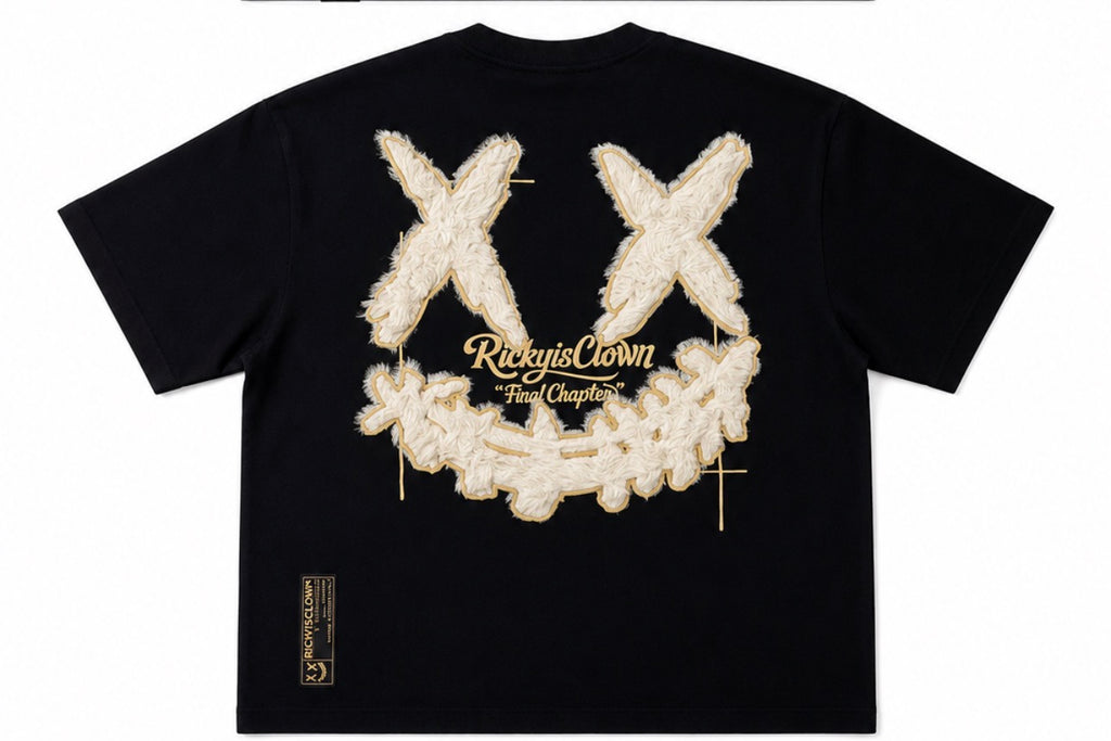 RICKYISCLOWN WHITE CUT FURRY CLOWN TEE BLACK