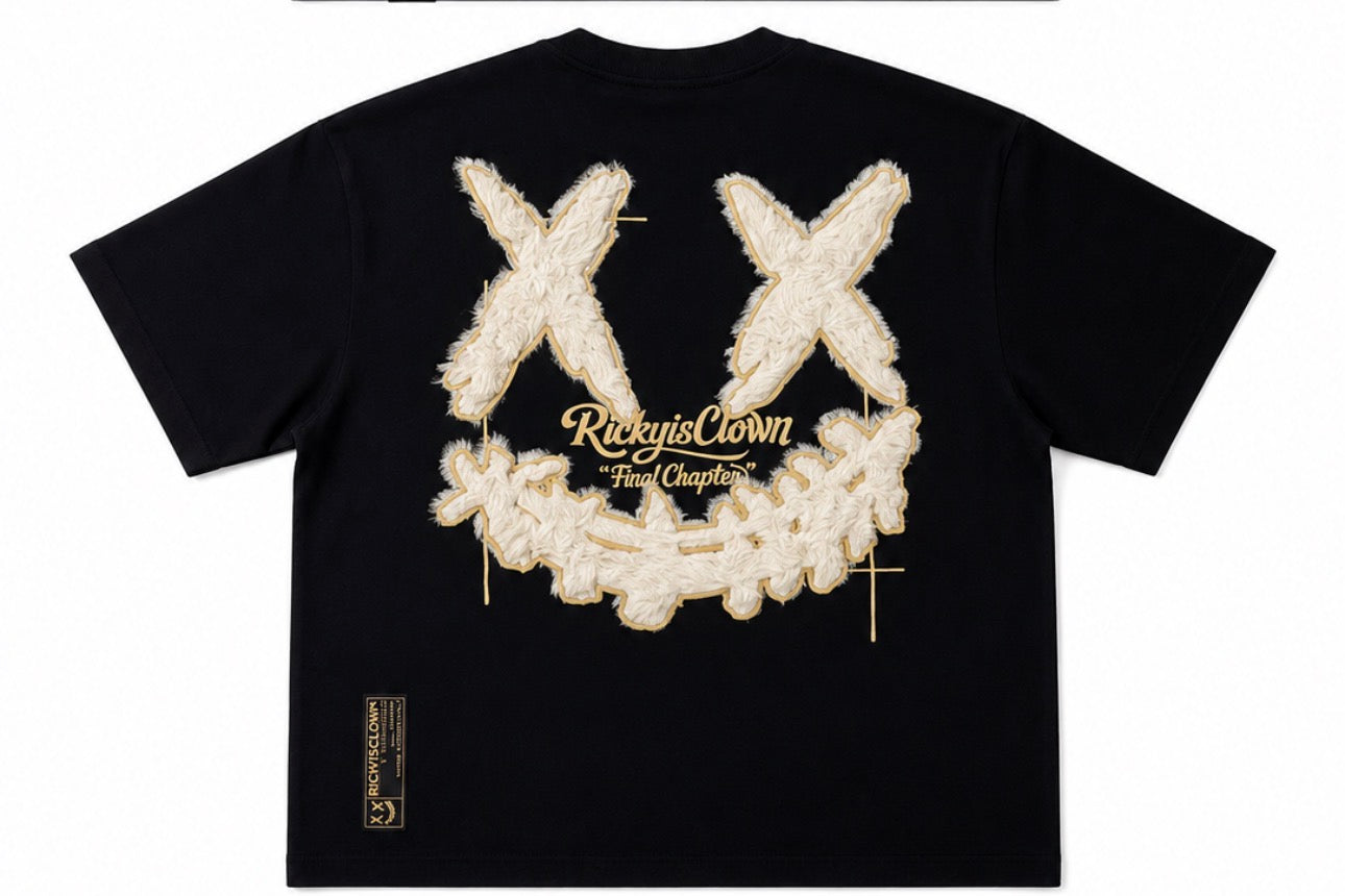 RICKYISCLOWN WHITE CUT FURRY CLOWN TEE BLACK