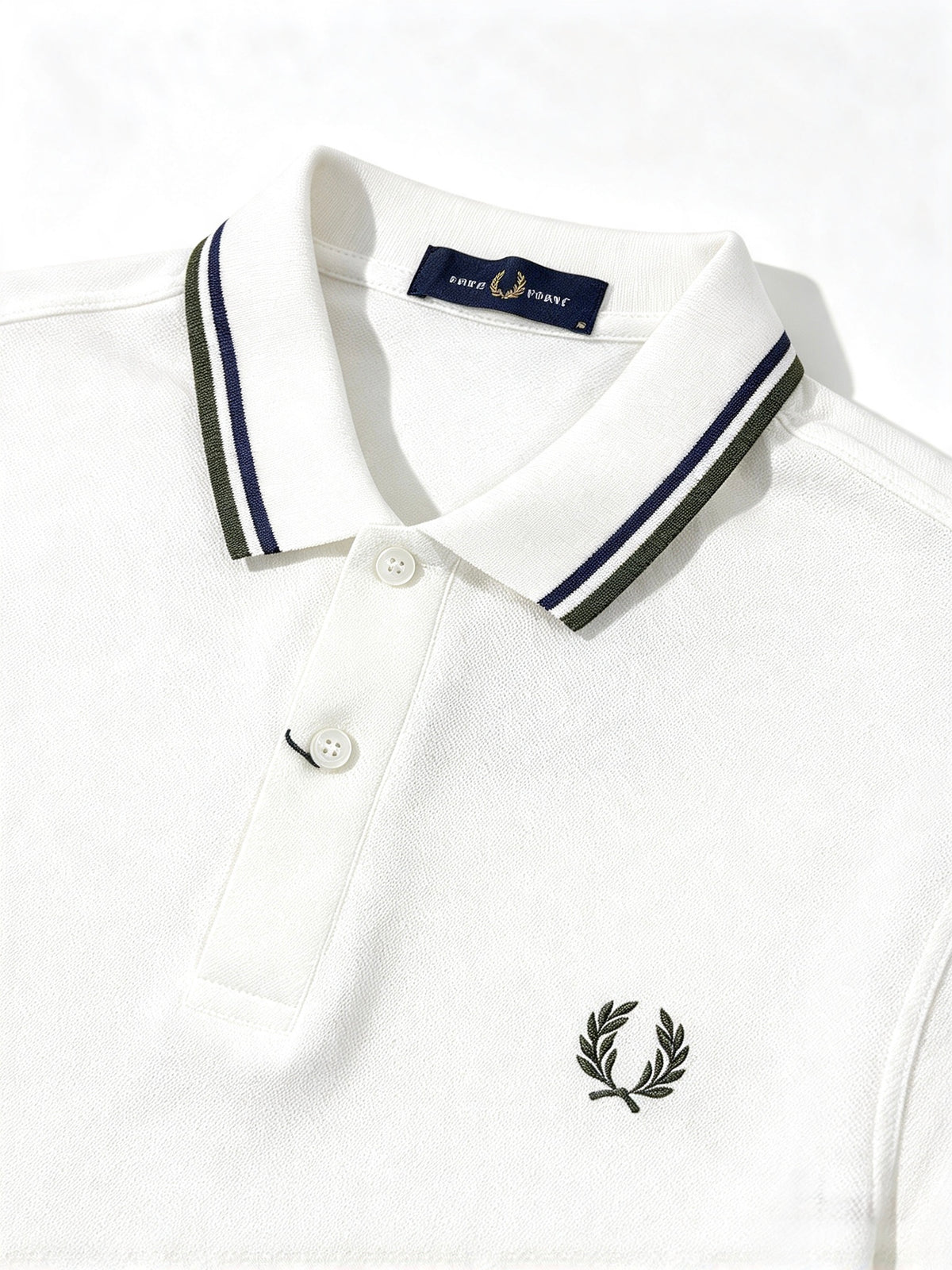 FRED PERRY(twin tipped polo shirt off white )(navy & moss green striped)
