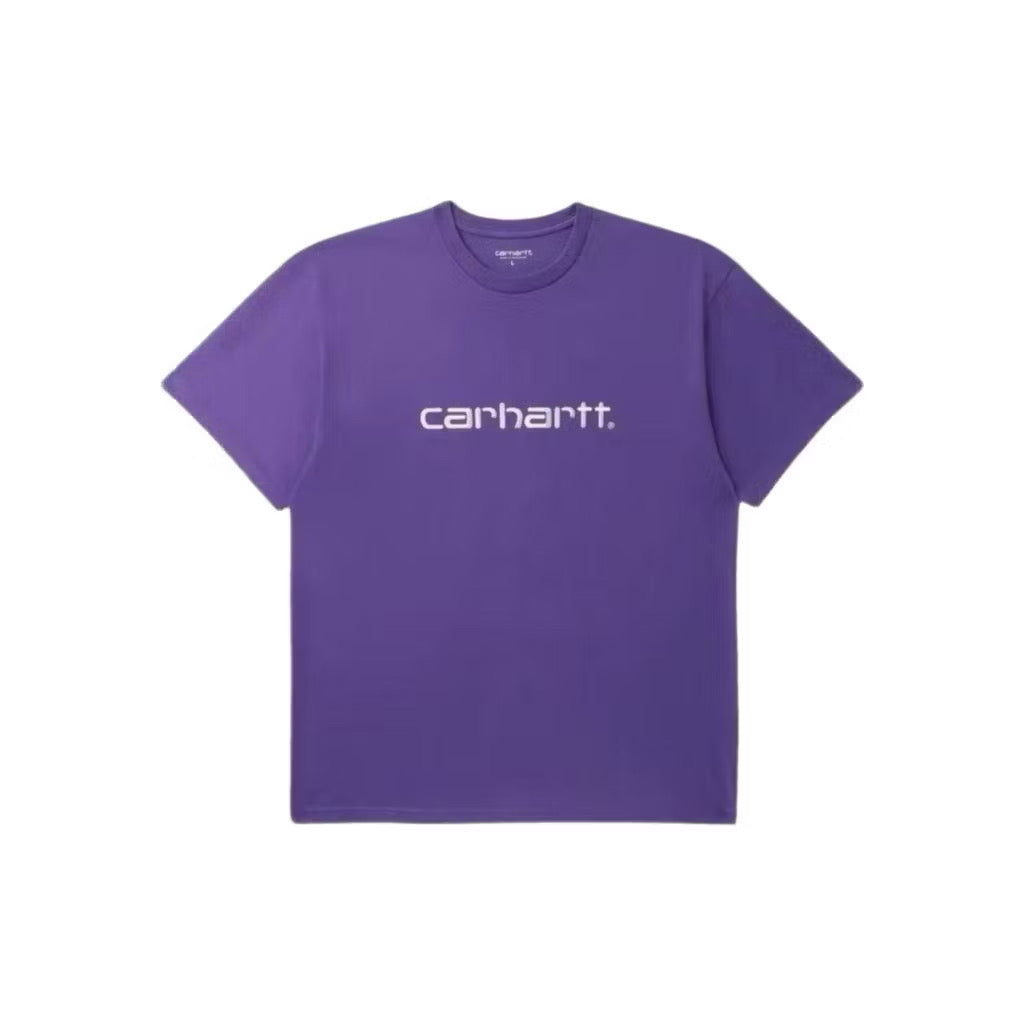 CARHARTT WIP SCRIPT EMBROIDERED LOGO PURPLE TEE SHIRT