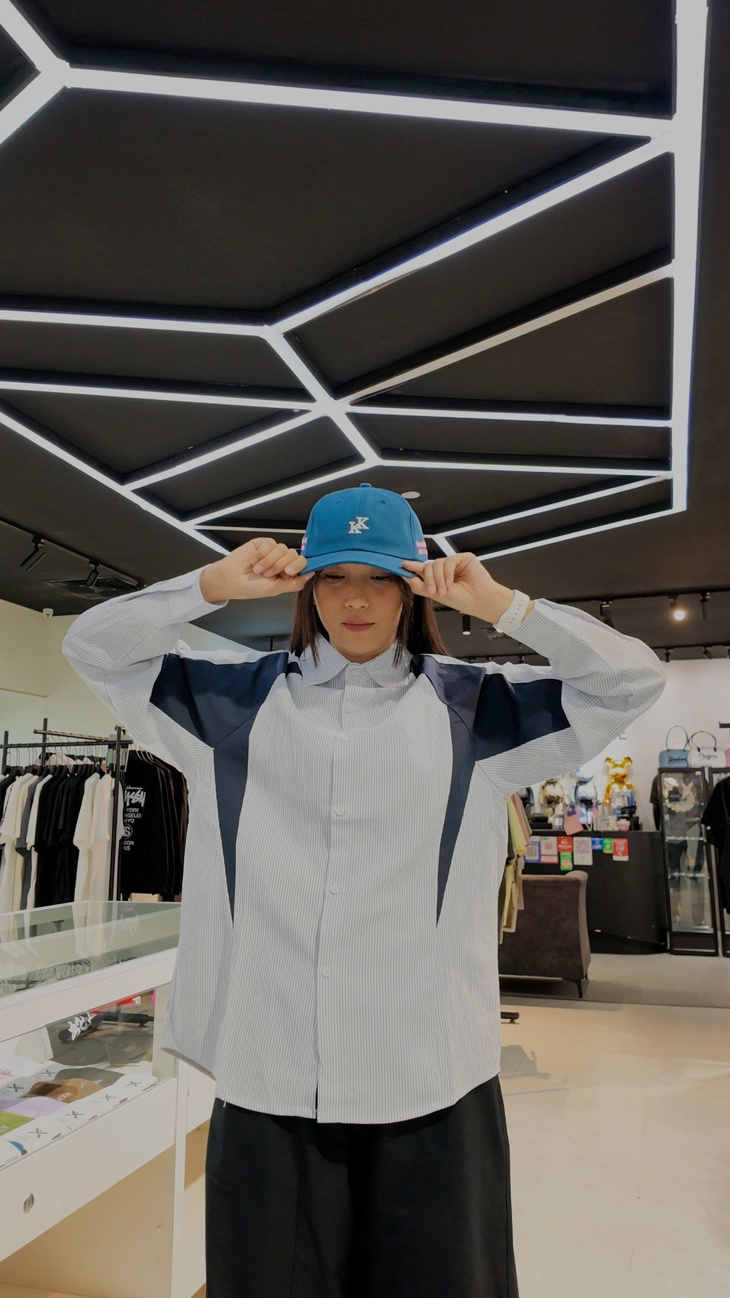 SAVAGEBASE  LONG SLEEVE BUTTON UP T-SHIRT WHITEBLUE