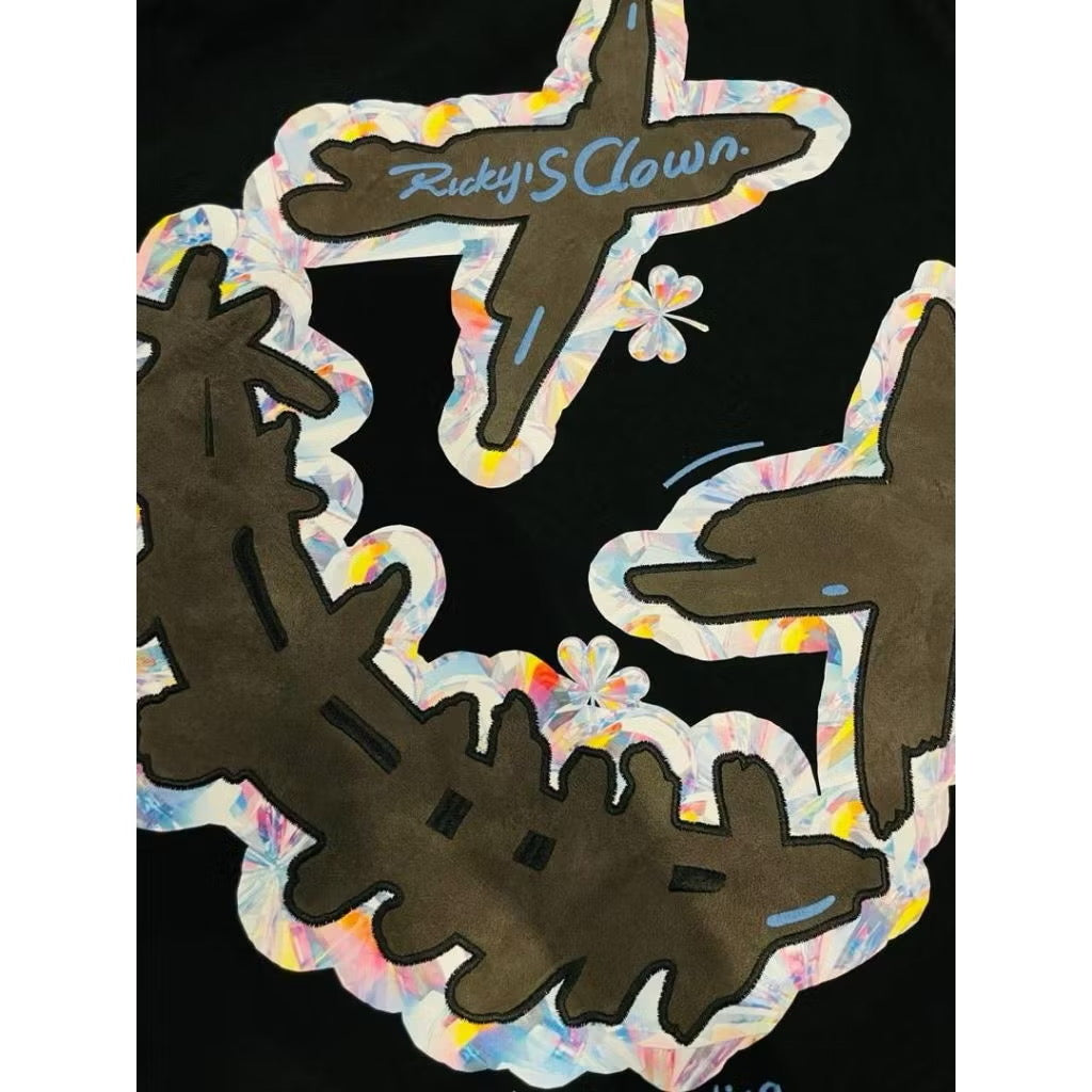 RICKYISCLOWN CRSYTAL DIAMOND EMBROIDERY BLACK TEE