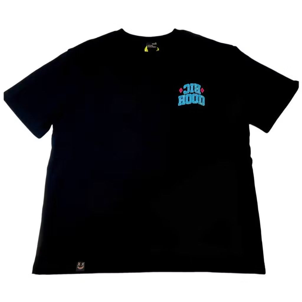 RICKYISCLOWN BLUE BOHO EMBROIDERY BLACK TEE