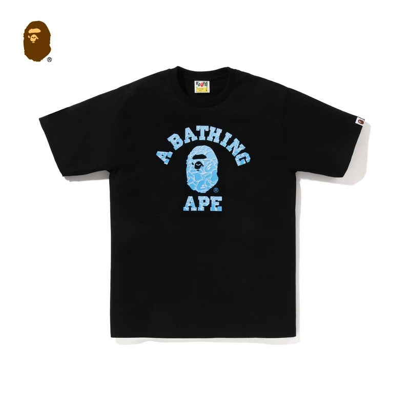 BAPE® ABC Sea Surface Camo College Tee in black with a blue camo prinr