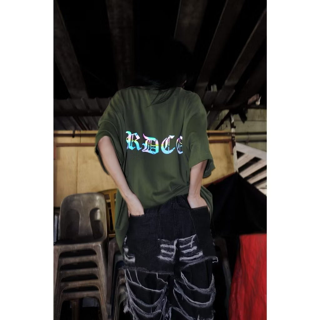 FRDCO SS25 RAINBOW REFLECTIVE ARMY GREEN TEE