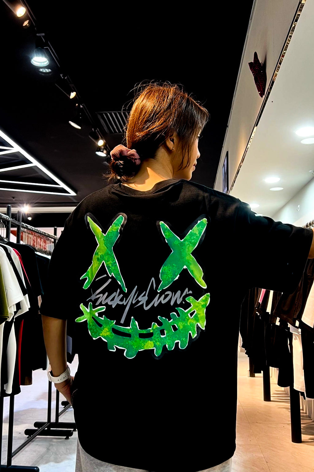 RICKYISCLOWN GREEN PRINTED LOGO + REFLECTIVE BLACK T SHIRT