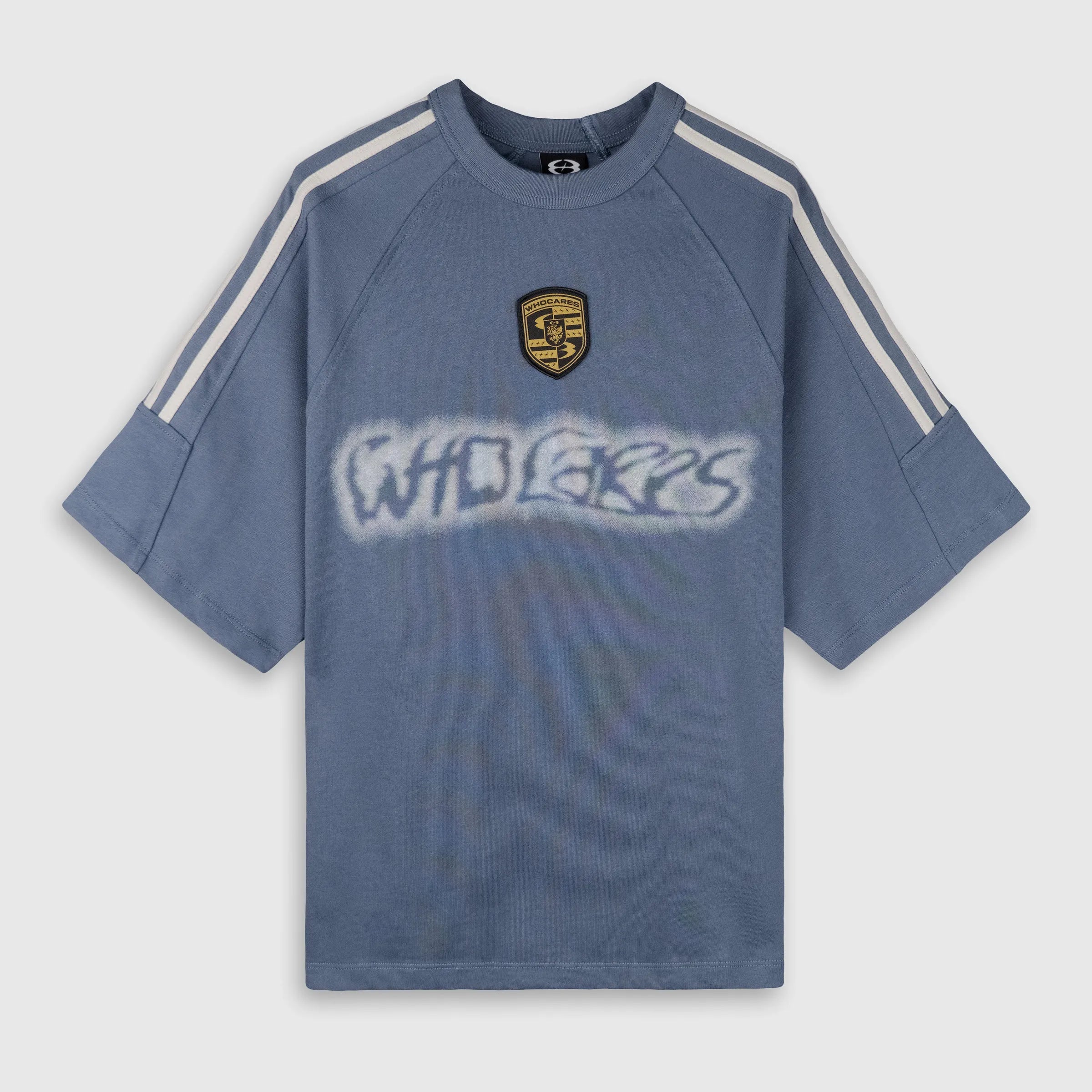WHOCARES DISTORTED LOGO TEE BLUE
