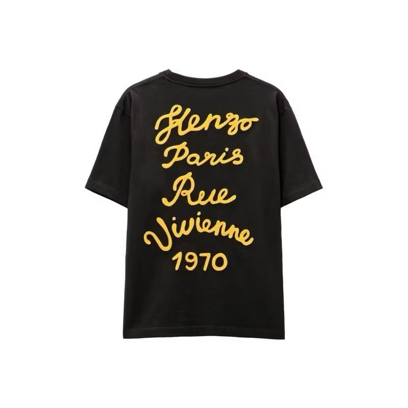 KENZO RUE VIVIENNE BACK EMBROIDERY WORDING LOGO BLACK T SHIRT