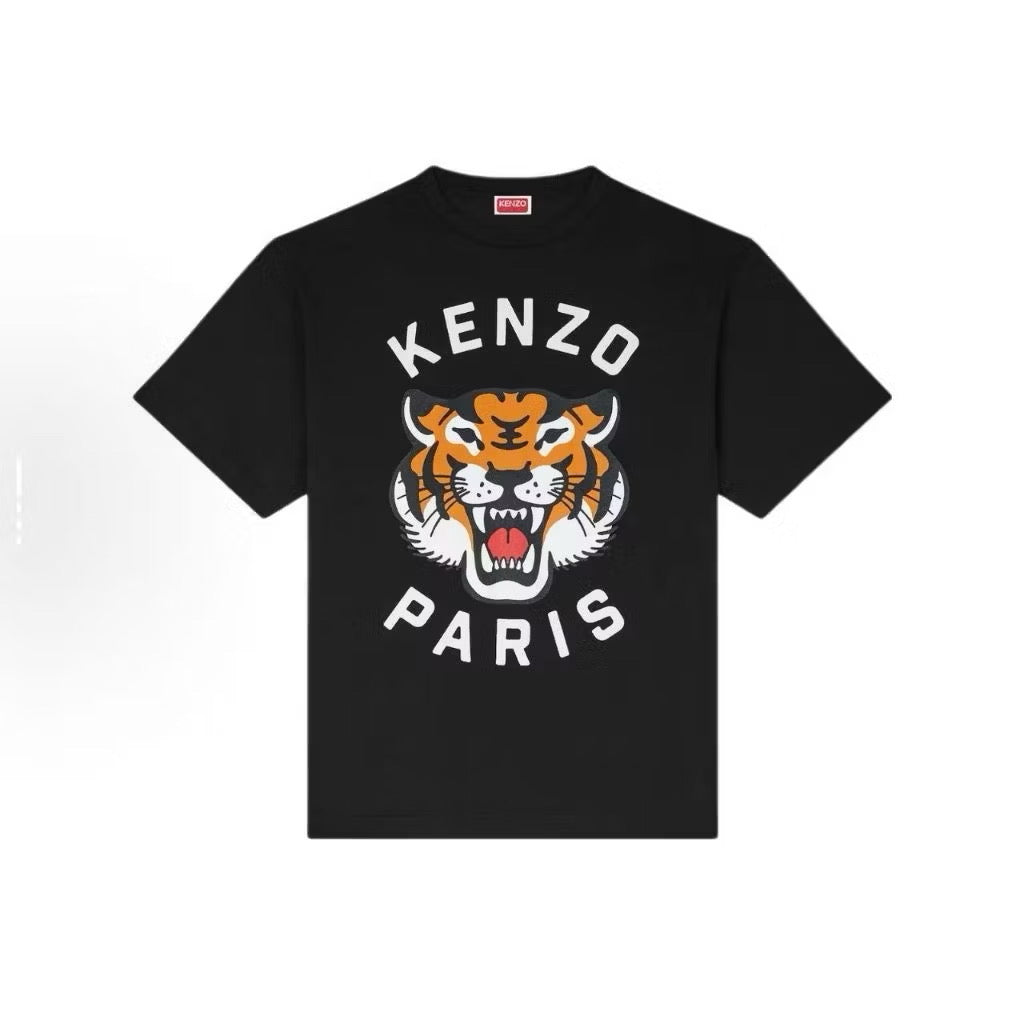 KENZO EMBROIDERY ORANGE TIGER BLACK T SHIRT (OS) OVERSIZED