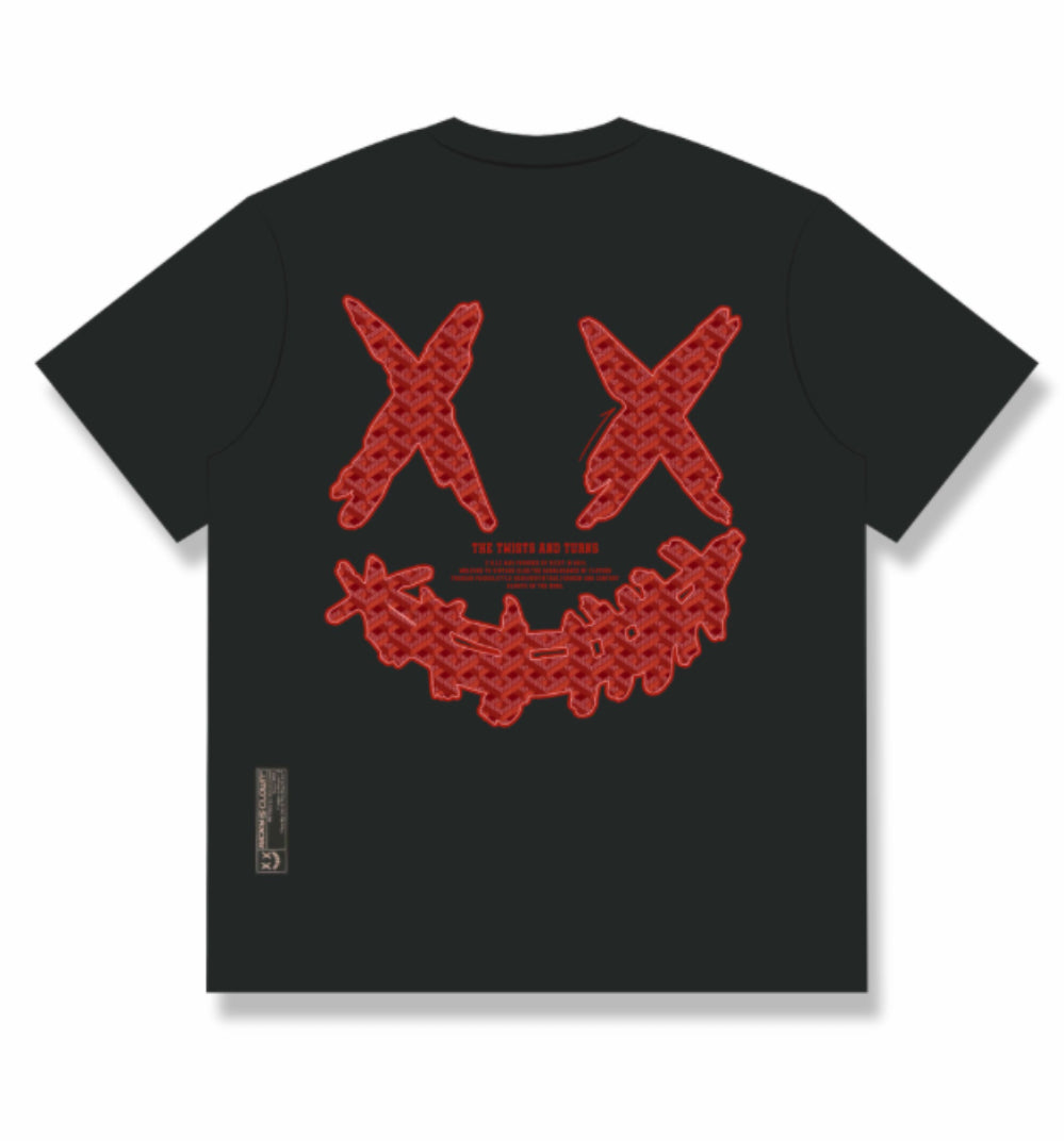 RICKYISCLOWN TWIST AND TURNS BLACK TEE