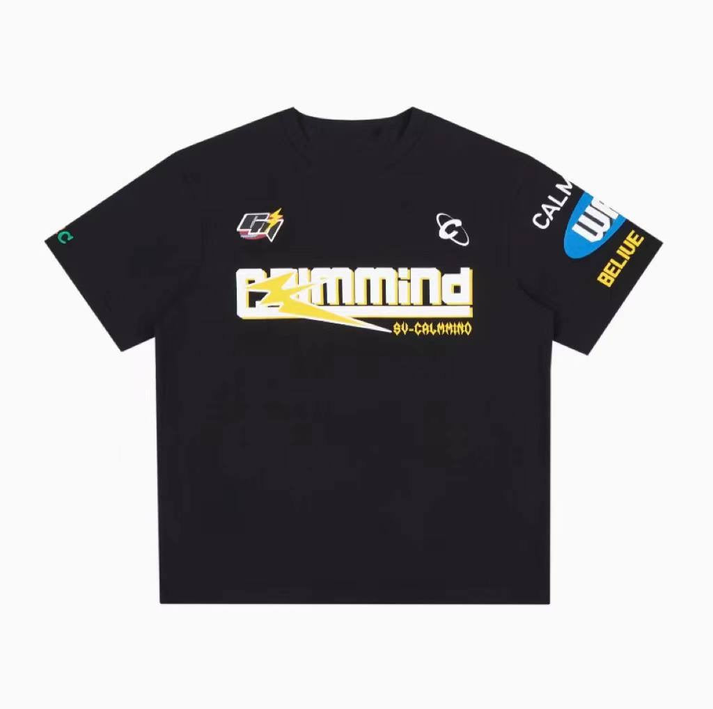 Calm Mind Blesses Up Monster Text Multi Black T Shirt