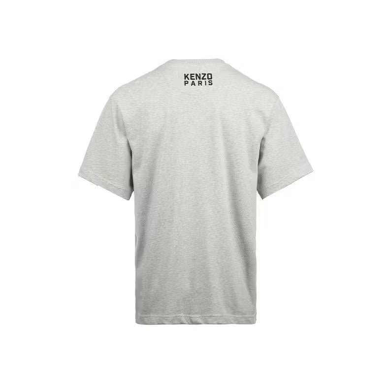 KENZO HAPPY TIGER EMBROIDERY LOGO GREY T SHIRT