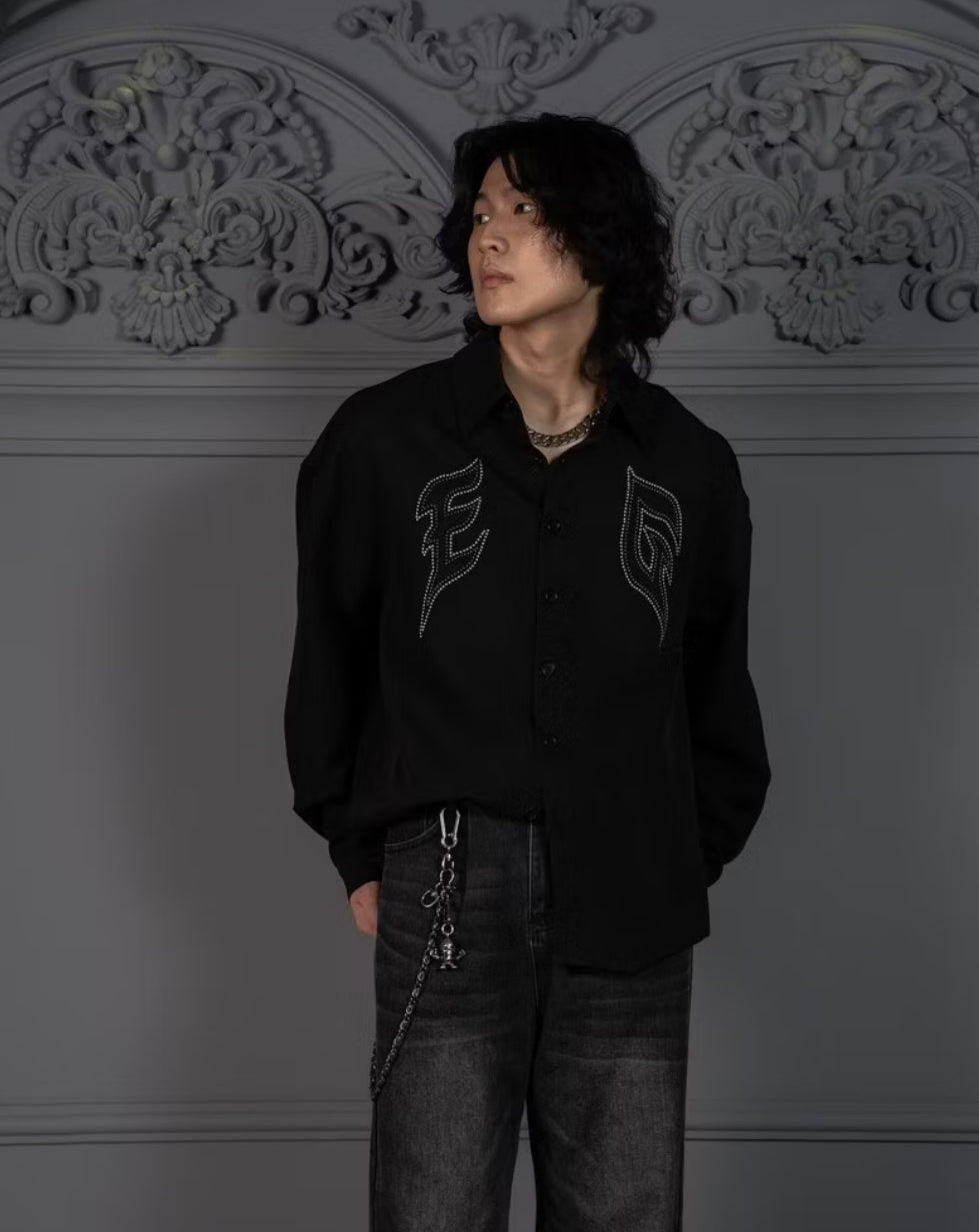 EGLAF EG Silver Rivet Long Sleeve Shirt Black