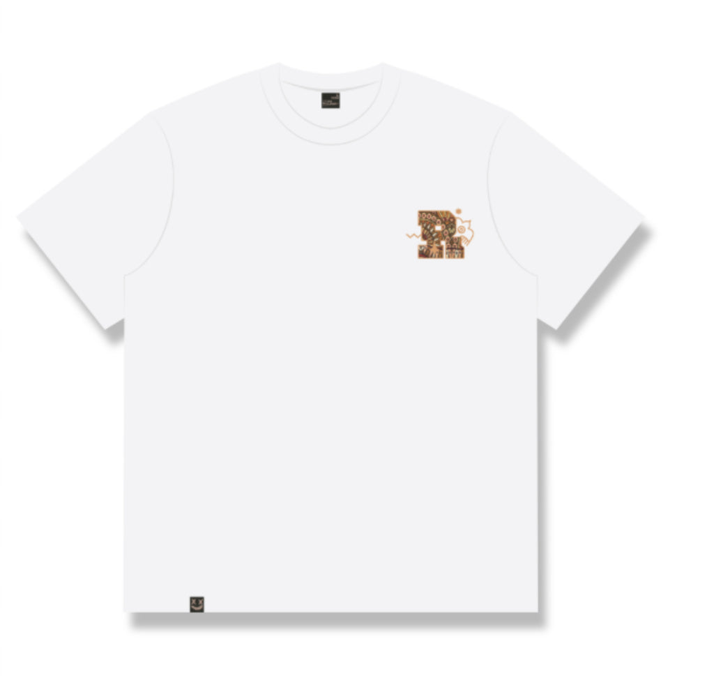 RICKYISCLOWN BROWN BOHO EMBROIDERY WHITE TEE