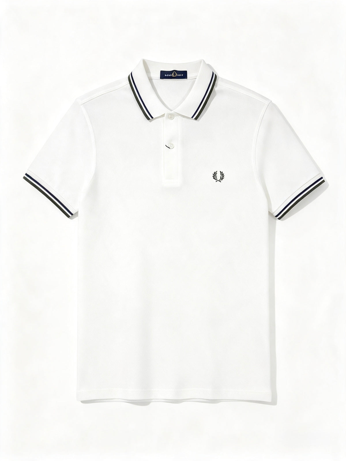 FRED PERRY(twin tipped polo shirt off white )(navy & moss green striped)