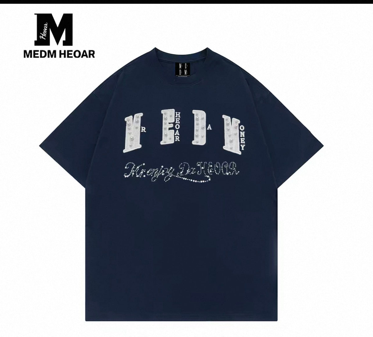 MEDM ALL OVER CRYSTAL NAVY BLUE TEE