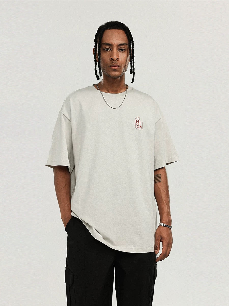 BONELESS SPRAYED RED LOGO CREAM TEE