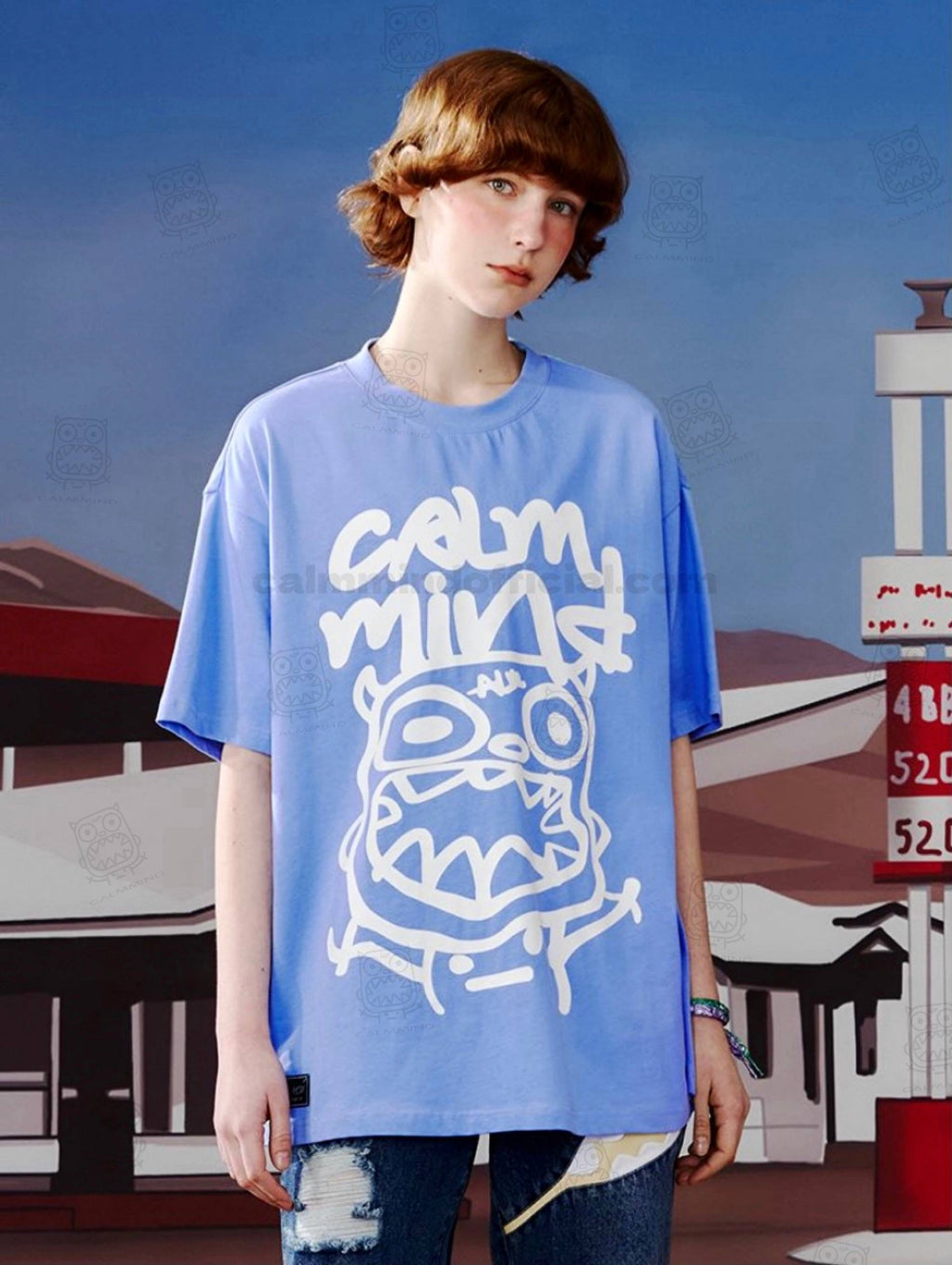 Calmmind Sketch Monster T-shirt Blue