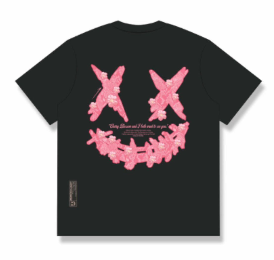 RICKYISCLOWN PINK SAKURA SKIN BLACK T SHIRT