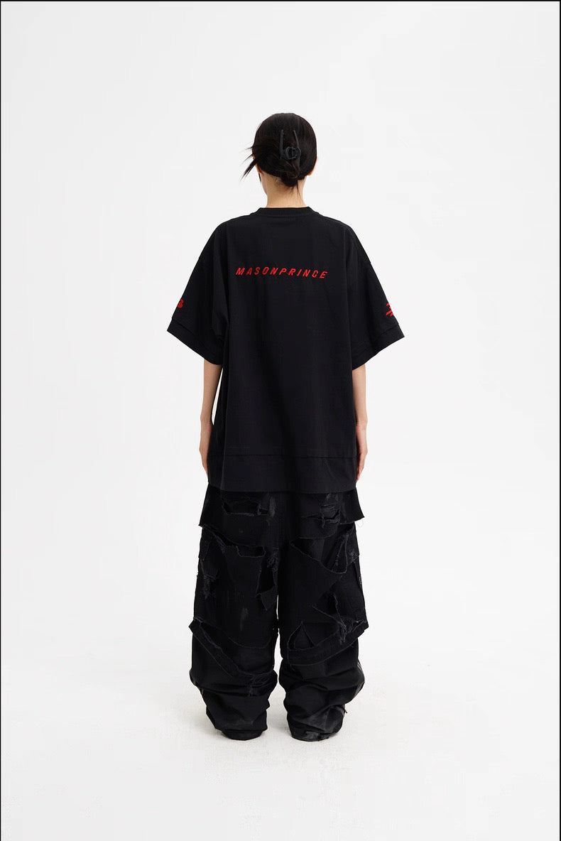 MASONPRINCE 2026 DOUBLE RATIO KNIT CREW NECK RED BLACK TEE