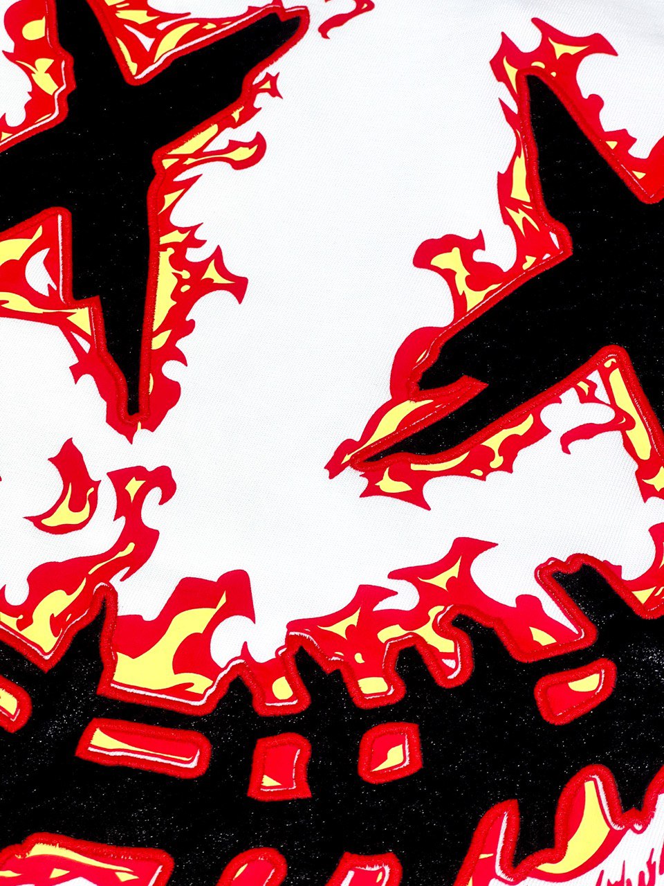 RICKYISCLOWN ORANGE FLAMES EMBROIDERY WHITE TEE