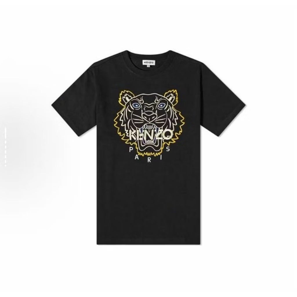 KENZO EMBROIDERY YELLOW LINE TIGER BLACK T SHIRT (OS) OVERSIZED