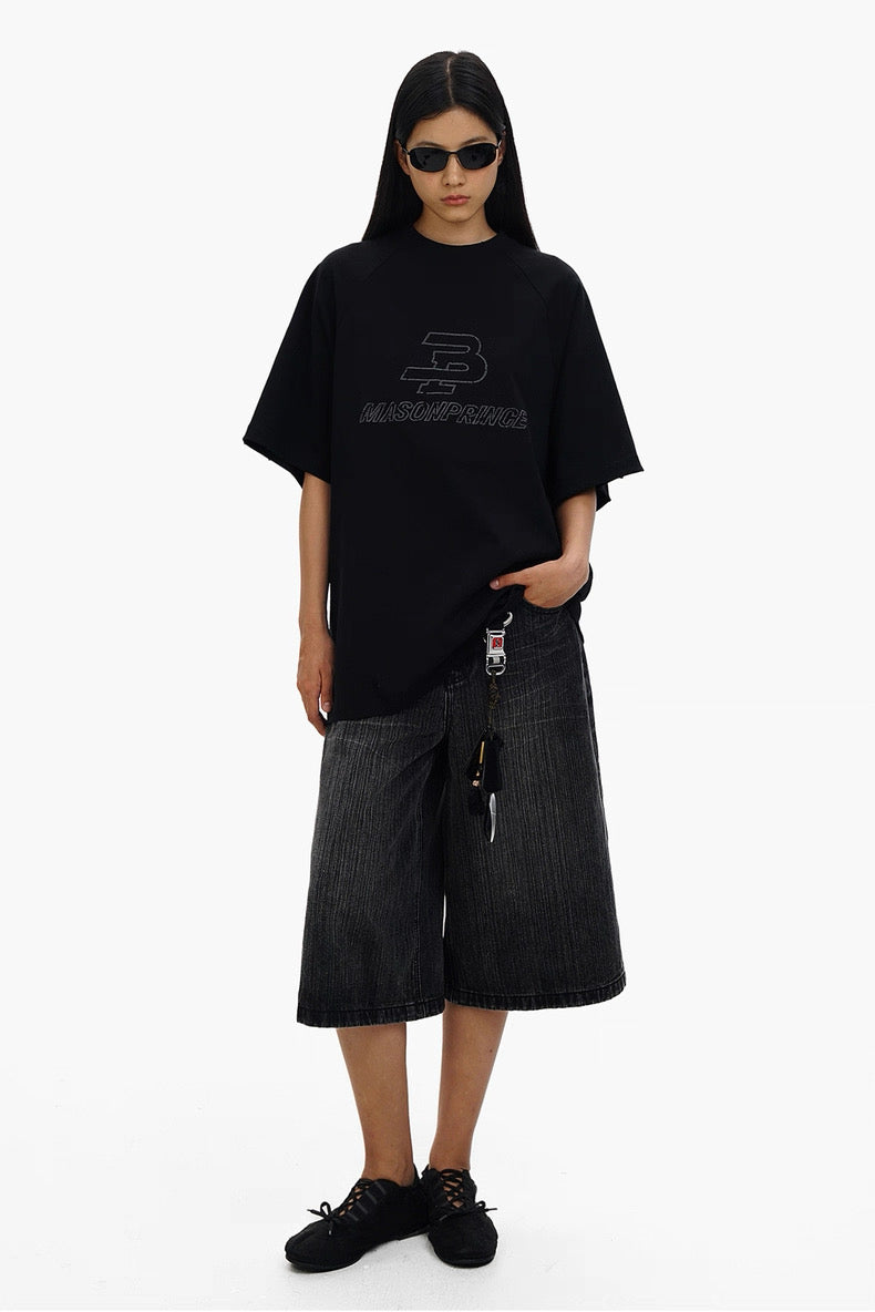 MASONPRINCE ICONIC EMBROIDERED LOGO BLACK TEE