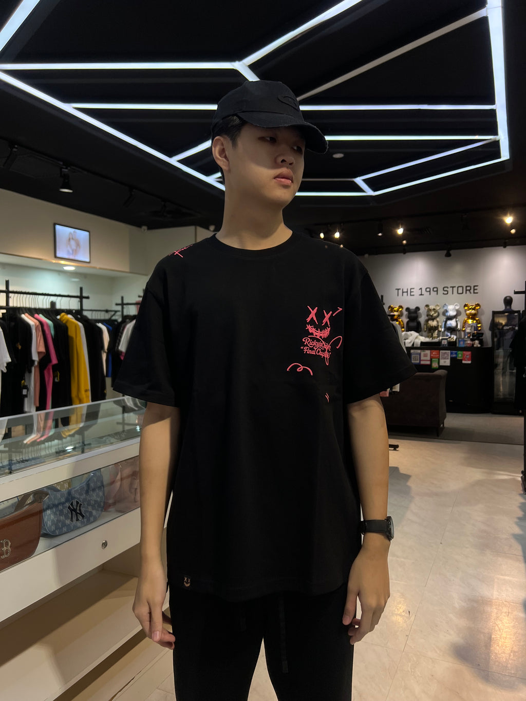 RICKYISCLOWN FLEECE CORE PINK FUR CLOWN TEE BLACK