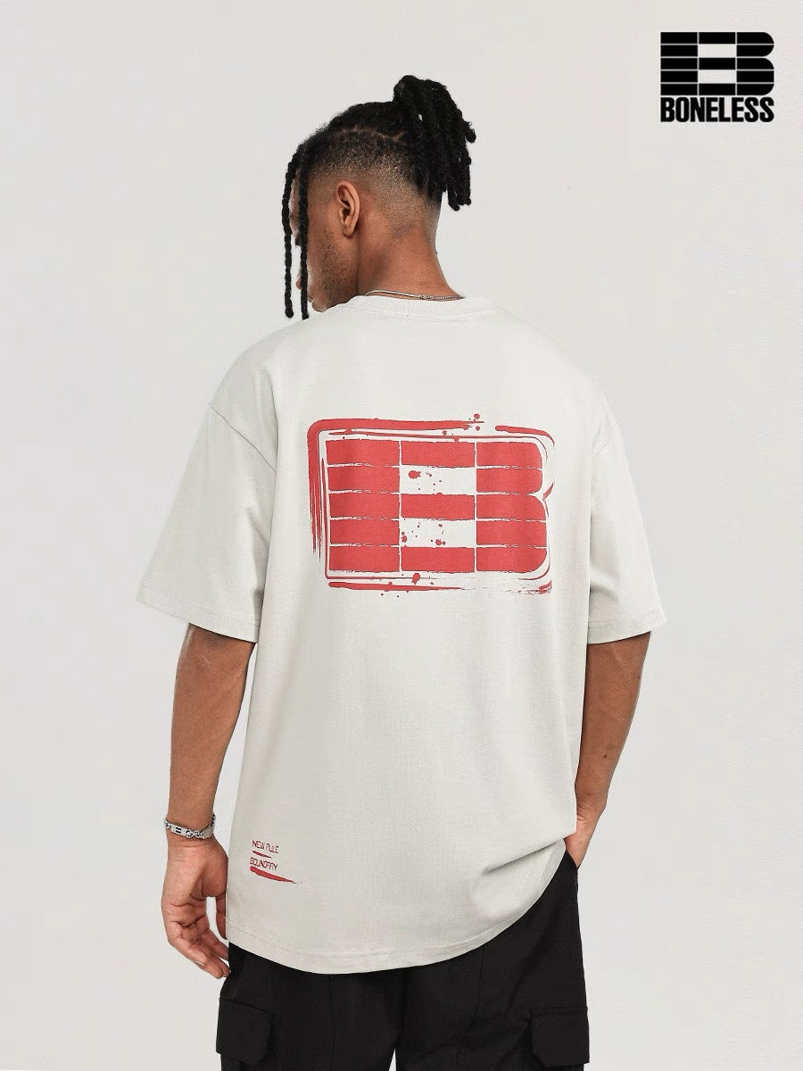 BONELESS SPRAYED RED LOGO CREAM TEE