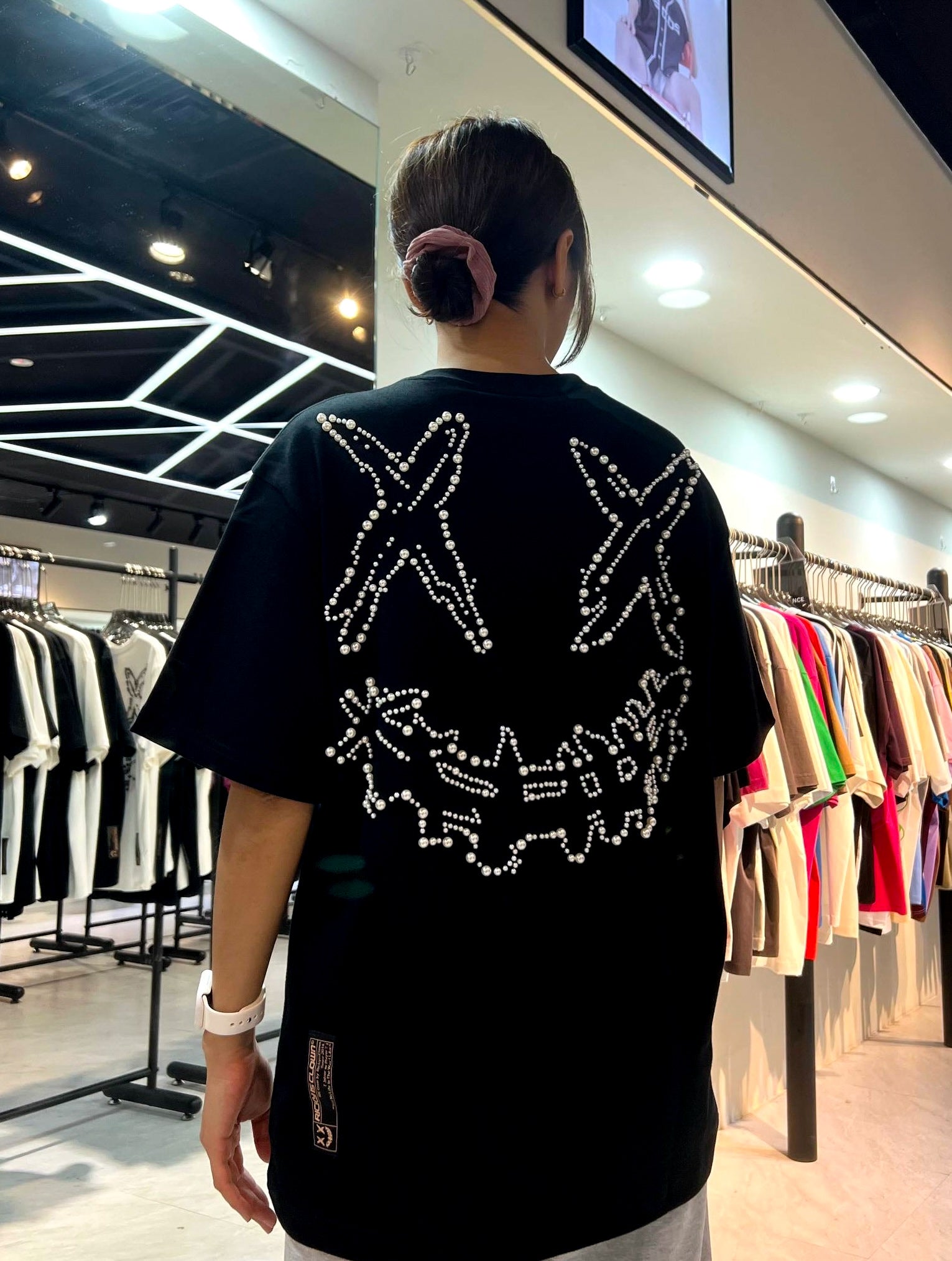 RICKYISCLOWN MARBLE PEARL BLACK TEE