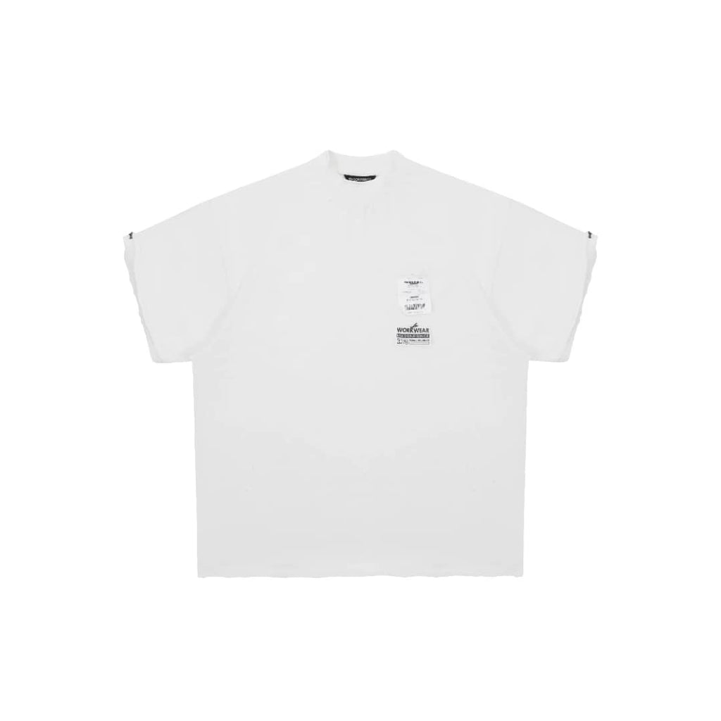 Masonprince Disordered Stitching Double Label Washable Ripped Short-Sleeve T-Shirt White