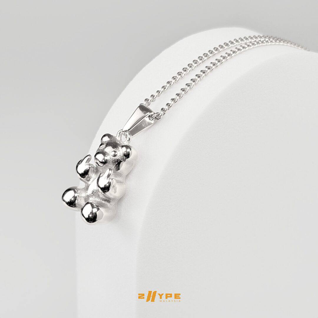 Middle Finger Bear Pendant (Silver)