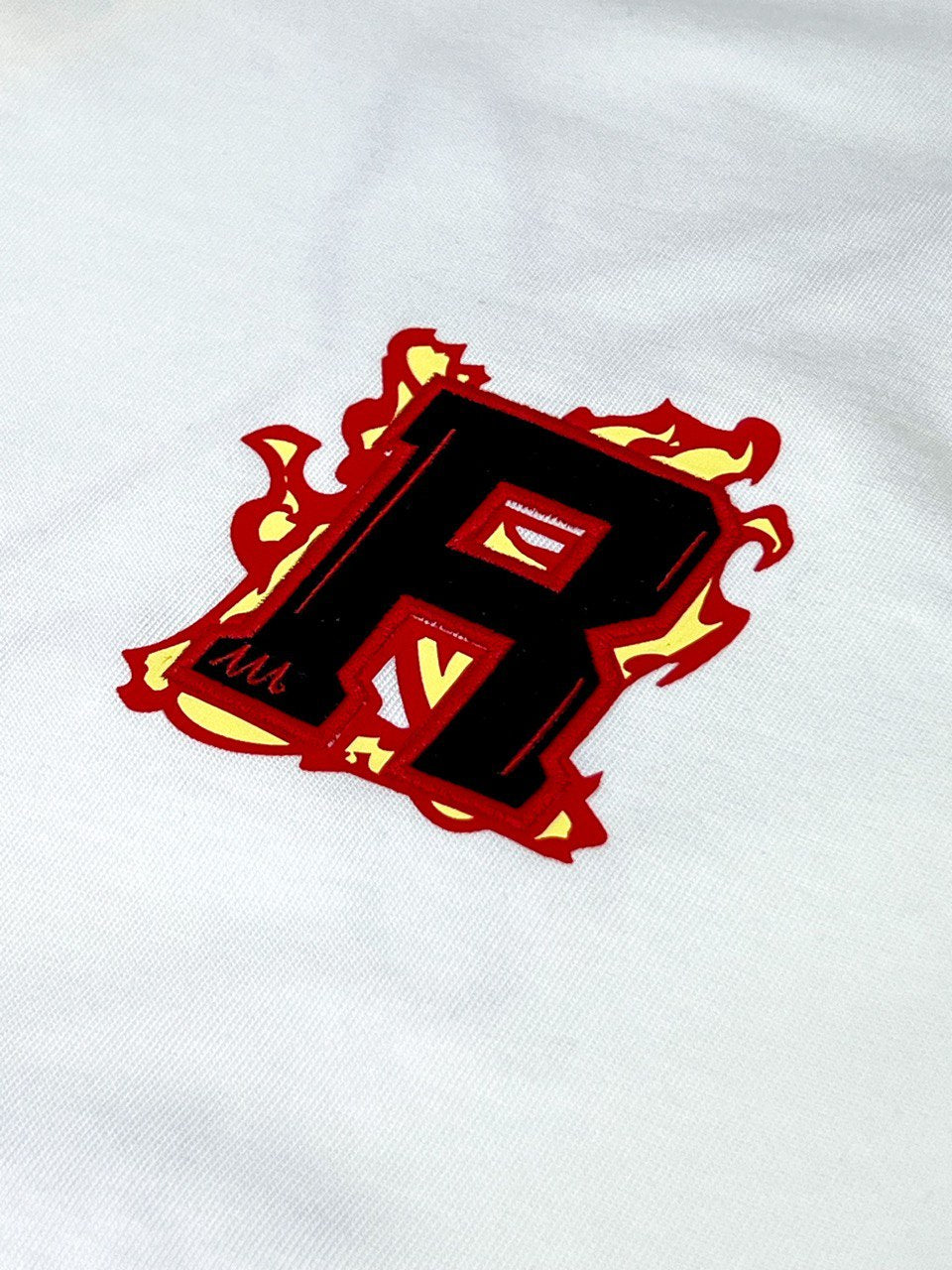 RICKYISCLOWN ORANGE FLAMES EMBROIDERY WHITE TEE