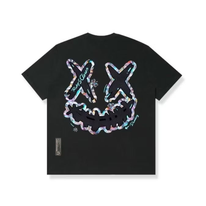 RICKYISCLOWN CRSYTAL DIAMOND EMBROIDERY BLACK TEE