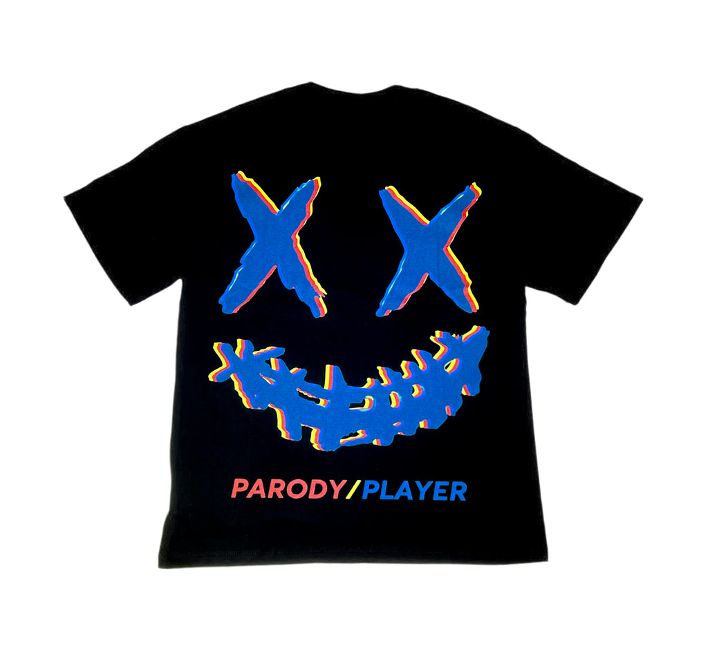 PARODY SMILEY FACE DESIGN 023 BLACK T SHIRT
