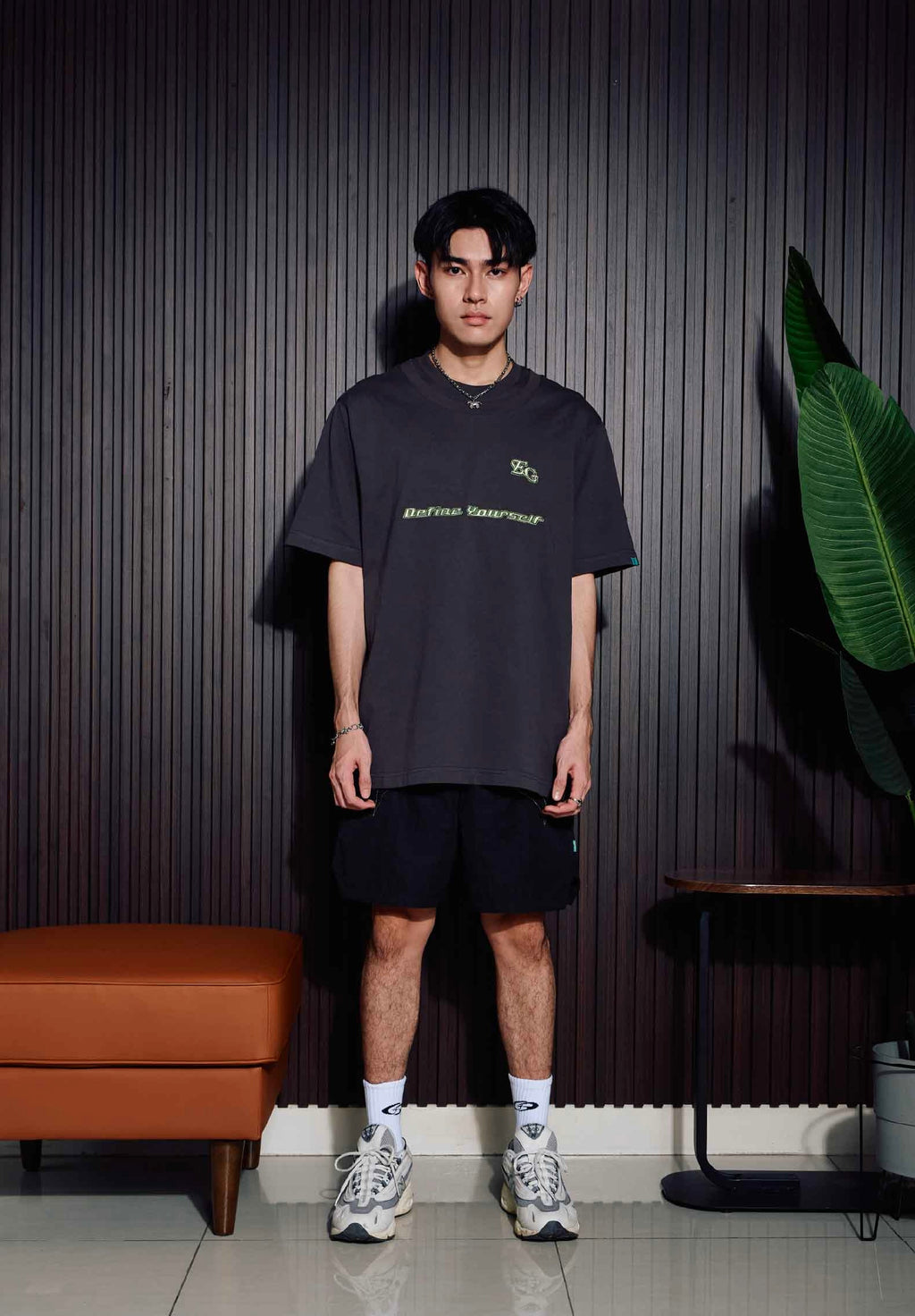 EGLAF MV DOUBLE COLLAR TEE DARK GREY