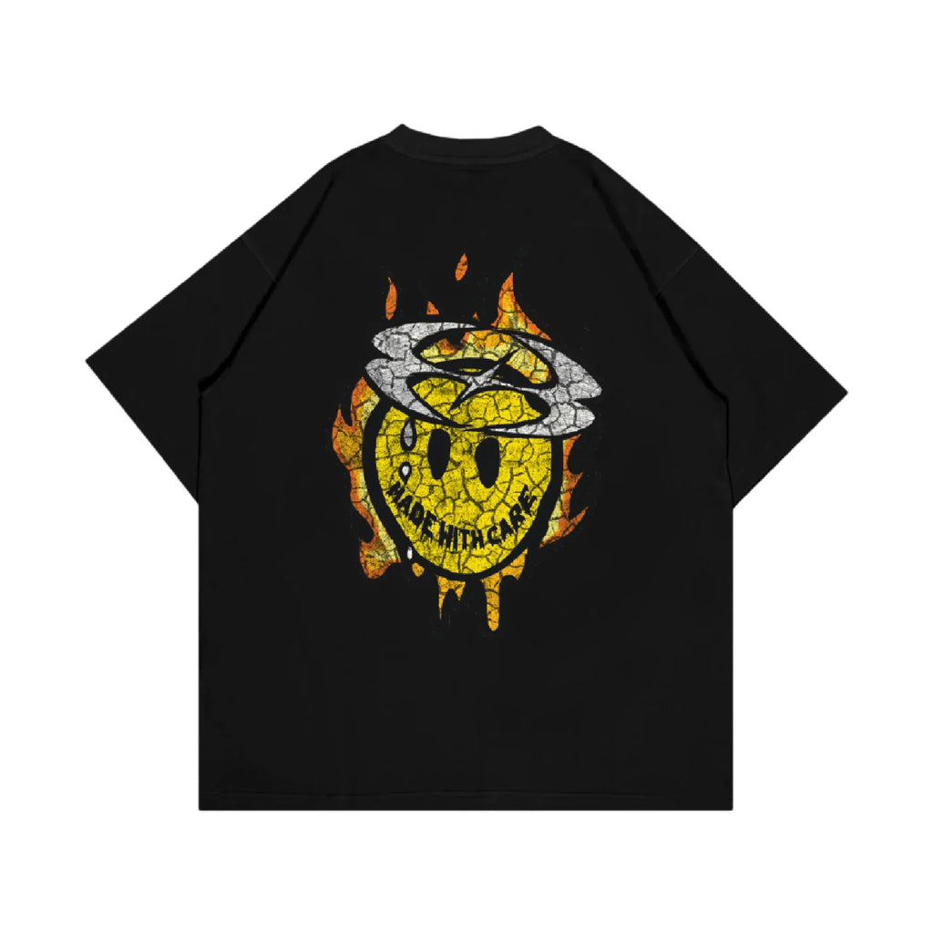 WHOCARES DISTRESSED SMILEY TEE BLACK