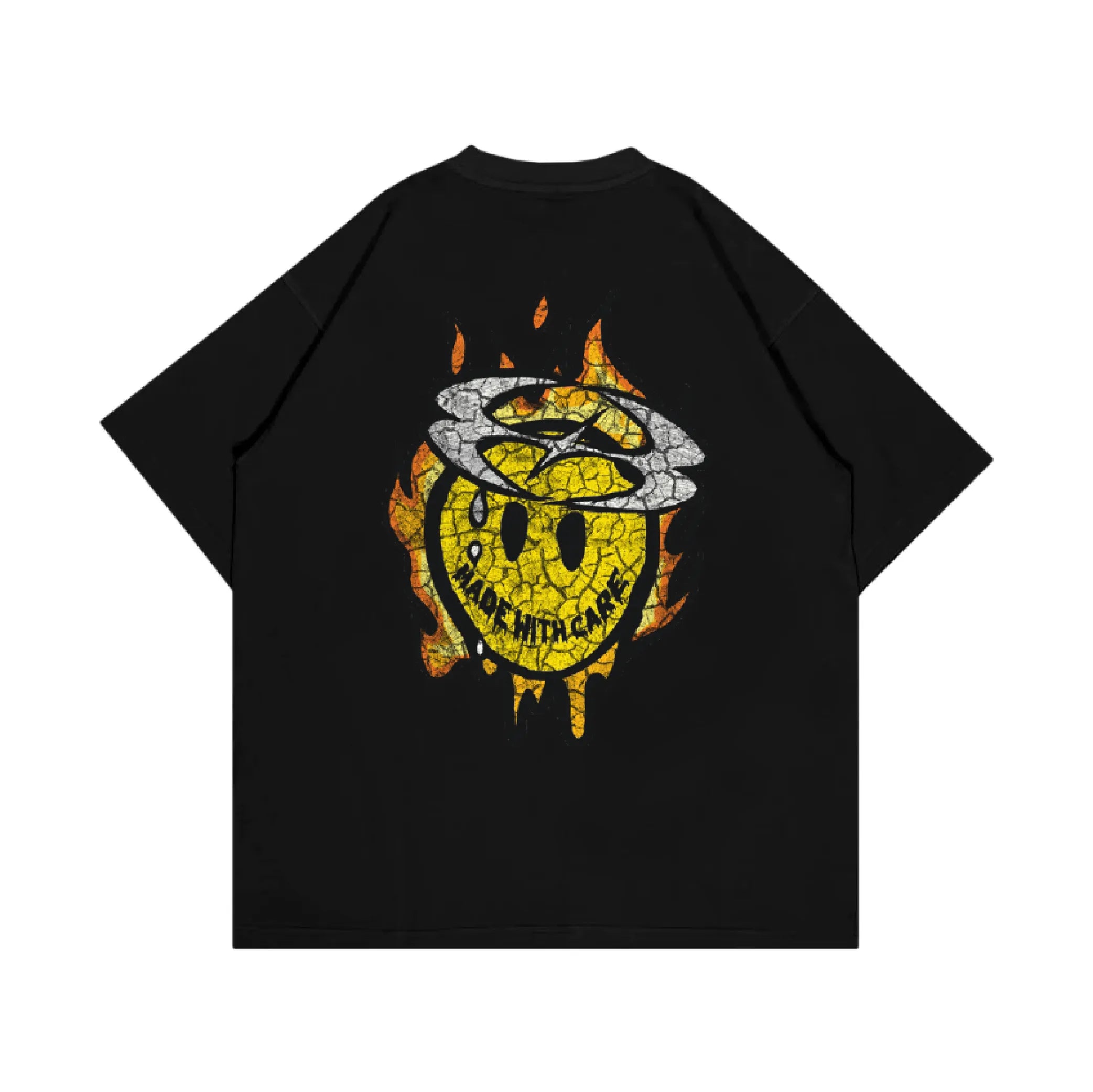 WHOCARES DISTRESSED SMILEY TEE BLACK