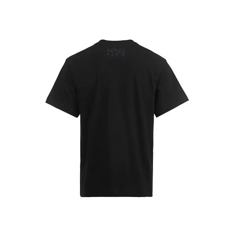 KENZO HAPPY TIGER EMBROIDERY LOGO BLACK T SHIRT
