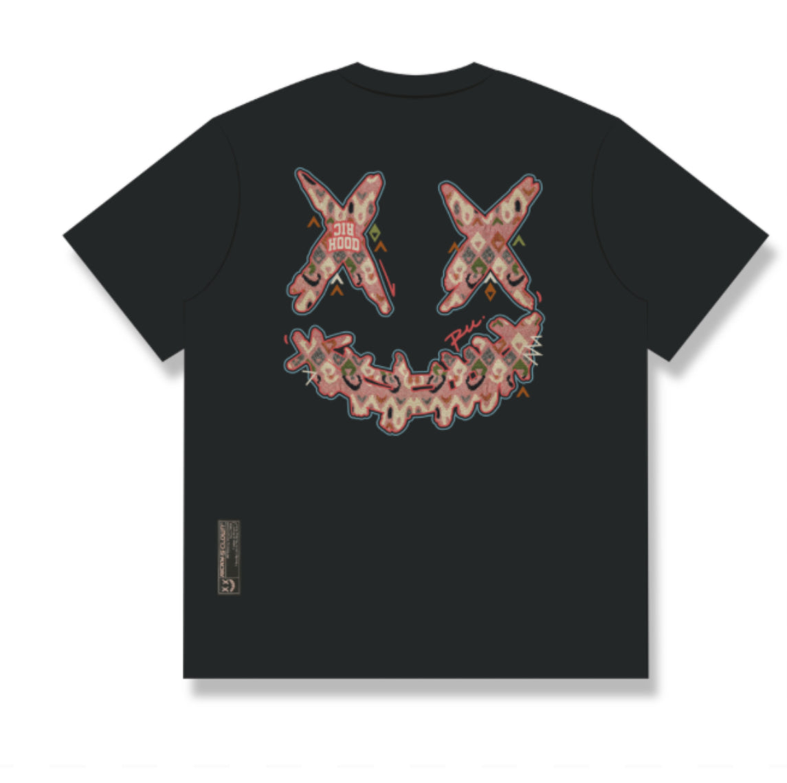 RICKYISCLOWN PINK EMBROIDERY RIC HOOD BLACK T SHIRT