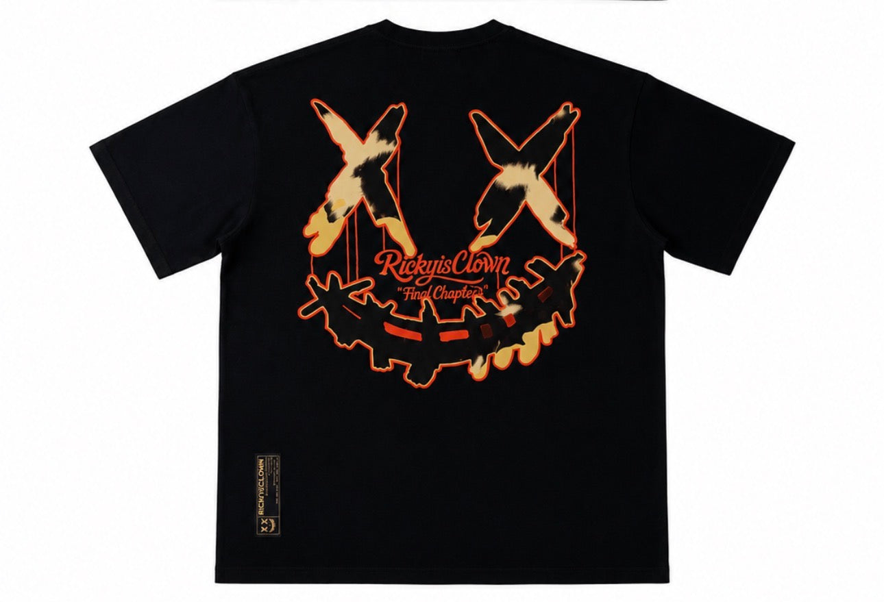 RICKYISCLOWN GILDED RIPPED FUR CLOWN TEE BLACK