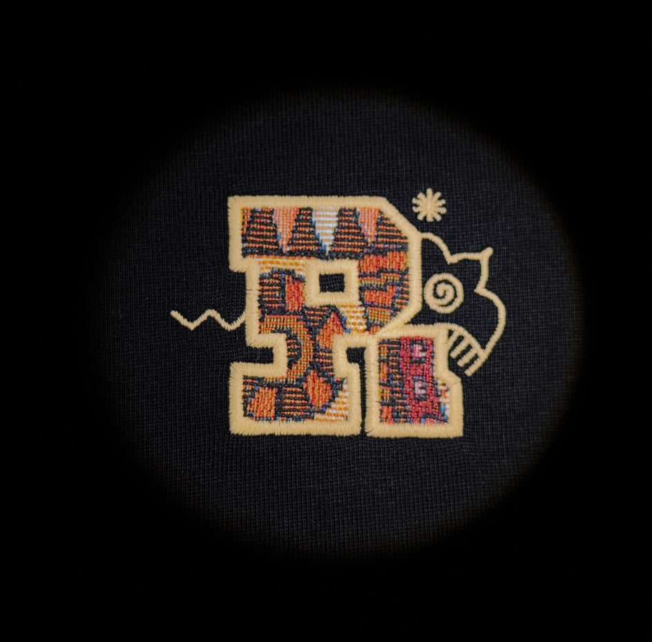 RICKYISCLOWN BROWN BOHO EMBROIDERY BLACK TEE