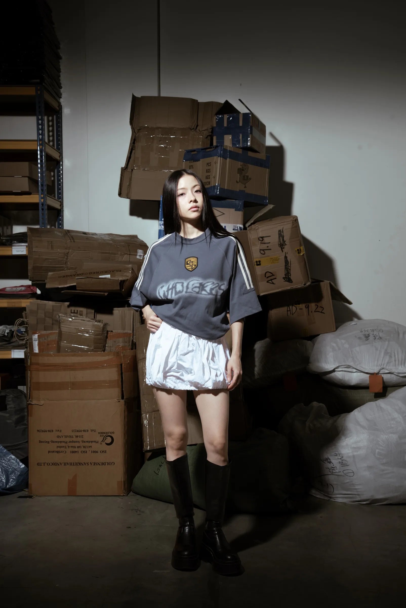 WHOCARES DISTORTED LOGO TEE BLUE