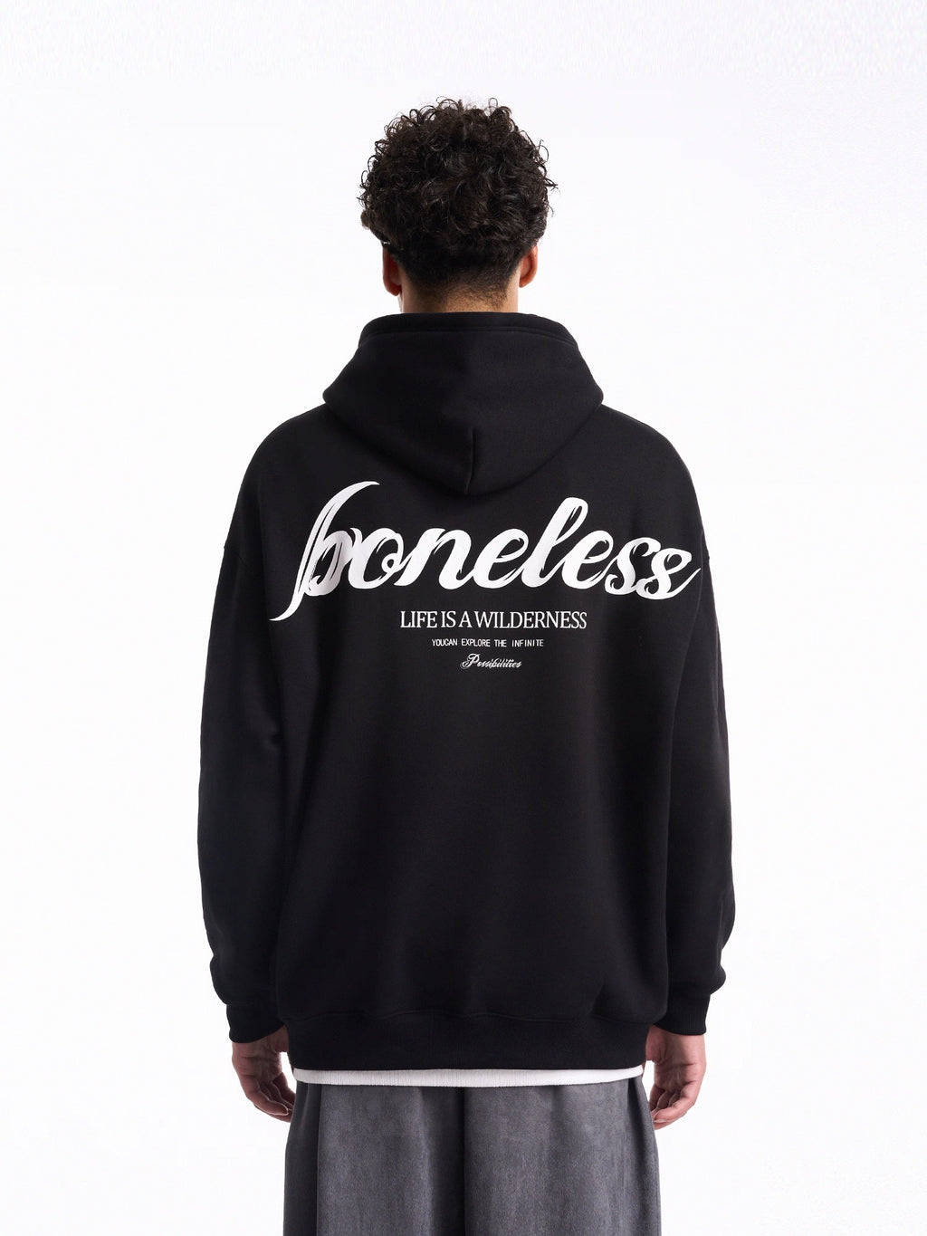 BONELESS LIFE IS A WILDERNESS HOODIE BLACK