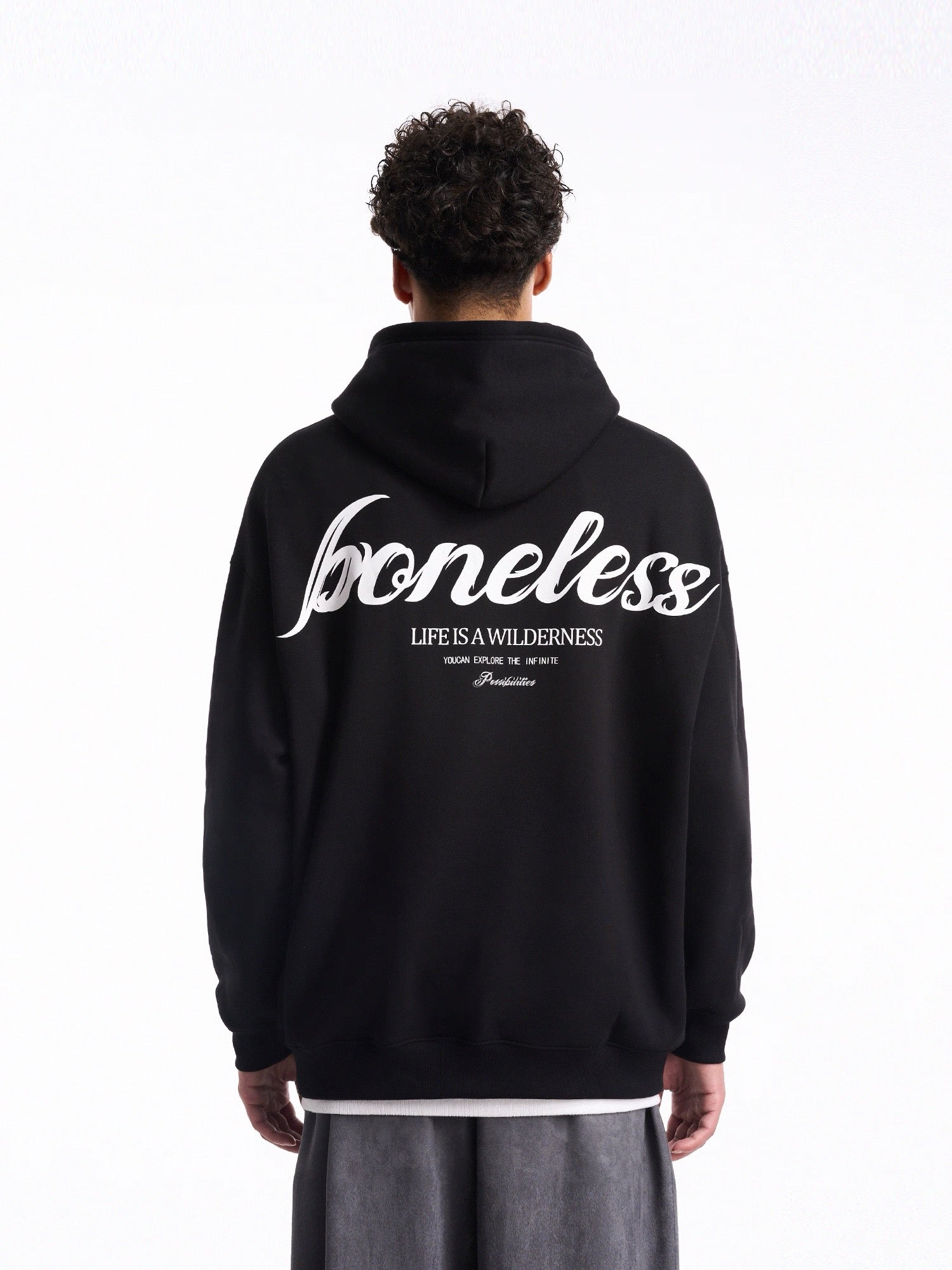 BONELESS LIFE IS A WILDERNESS HOODIE BLACK