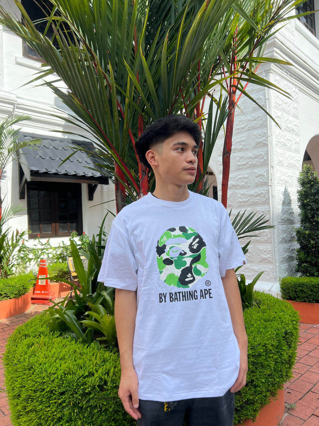 BAPE ABC CAMO COLLEGE TEE WHITE/GREEN
