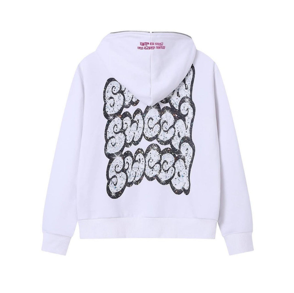 SWEED DIAMOND ZIP UP HOODIE WHITE