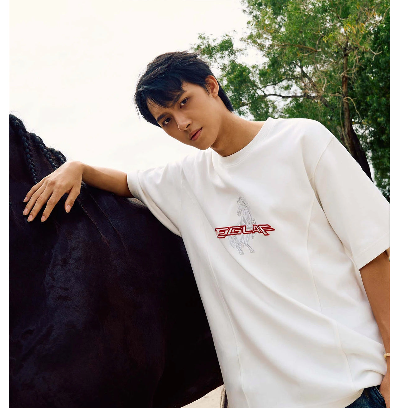 EGLAF CHEST EMBROIDERY TEE WHITE