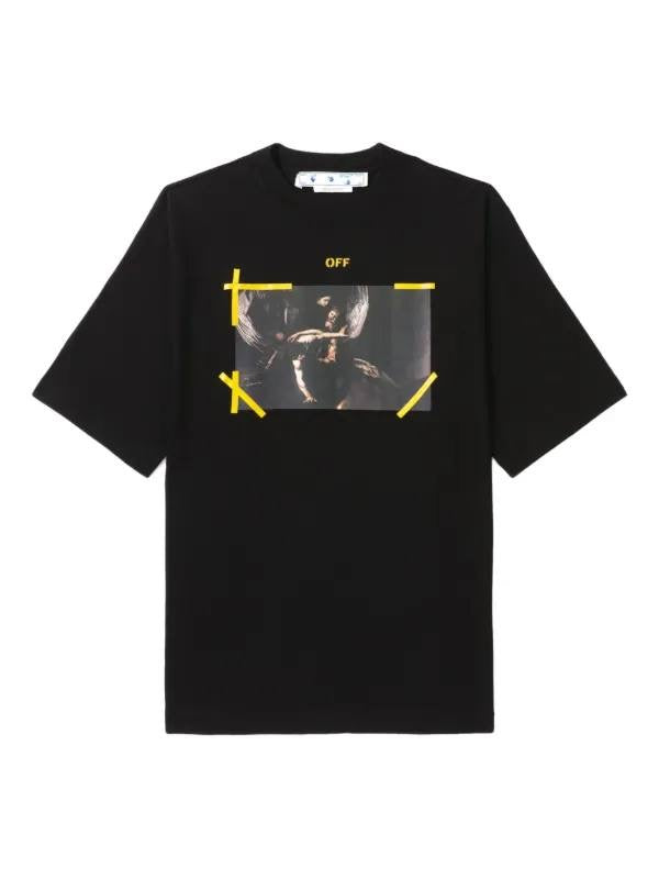 Off-White Caravaggio-print T-shirt Yellow Tape Frame Black