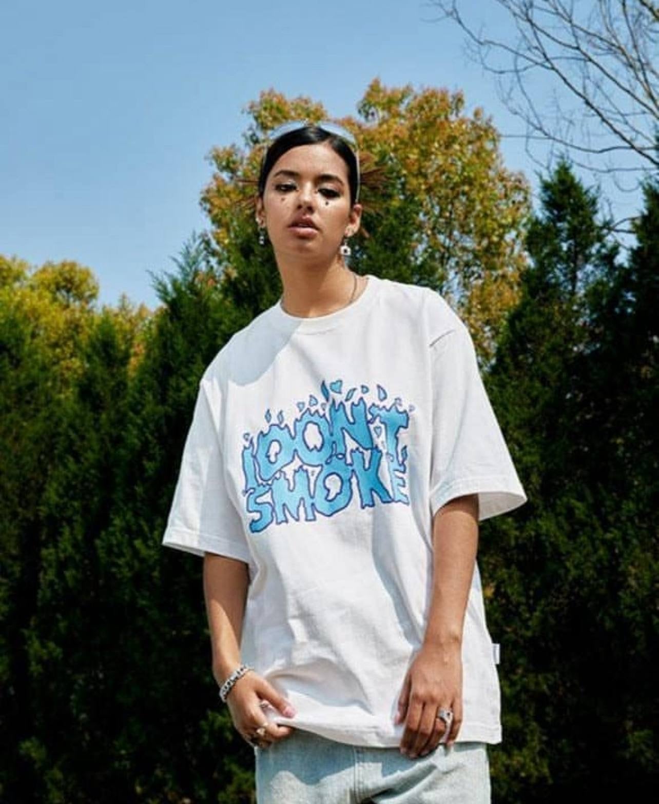 DONTSMOKE BLUE FIRE TEE WHITE